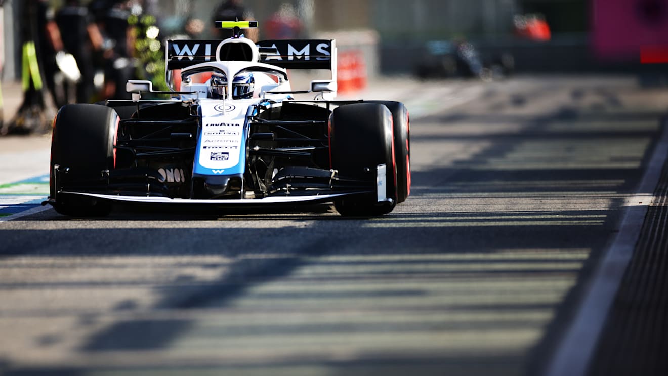 IMOLA, ITALY - OCTOBER 31: Nicholas Latifi of Canada driving the (6) Williams Racing FW43 Mercedes in the Pitlane during practice ahead of the F1 Grand Prix of Emilia Romagna at Autodromo Enzo e Dino Ferrari on October 31, 2020 in Imola, Italy. (Photo by Peter Fox/Getty Images)