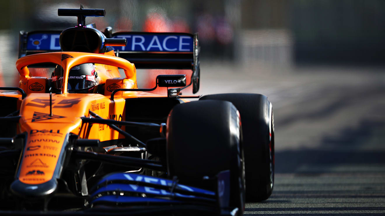 IMOLA, ITALY - OCTOBER 31: Carlos Sainz of Spain driving the (55) McLaren F1 Team MCL35 Renault in the Pitlane during practice ahead of the F1 Grand Prix of Emilia Romagna at Autodromo Enzo e Dino Ferrari on October 31, 2020 in Imola, Italy. (Photo by Mark Thompson/Getty Images)