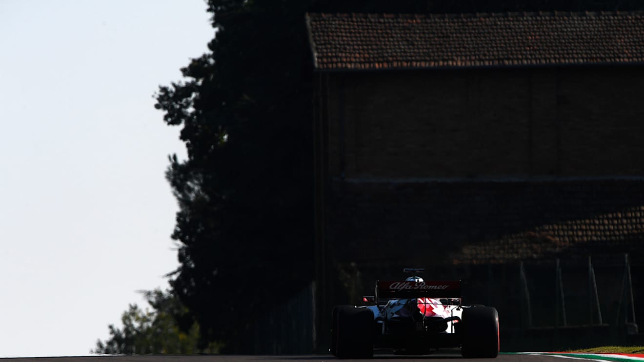 IMOLA, ITALY - OCTOBER 31: Kimi Raikkonen of Finland driving the (7) Alfa Romeo Racing C39 Ferrari on track during practice ahead of the F1 Grand Prix of Emilia Romagna at Autodromo Enzo e Dino Ferrari on October 31, 2020 in Imola, Italy. (Photo by Rudy Carezzevoli/Getty Images)