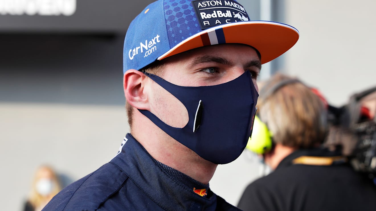 IMOLA, ITALY - OCTOBER 31: Third place qualifier Max Verstappen of Netherlands and Red Bull Racing talks to the media in the Paddock after qualifying ahead of the F1 Grand Prix of Emilia Romagna at Autodromo Enzo e Dino Ferrari on October 31, 2020 in Imola, Italy. (Photo by Luca Bruno - Pool/Getty Images)