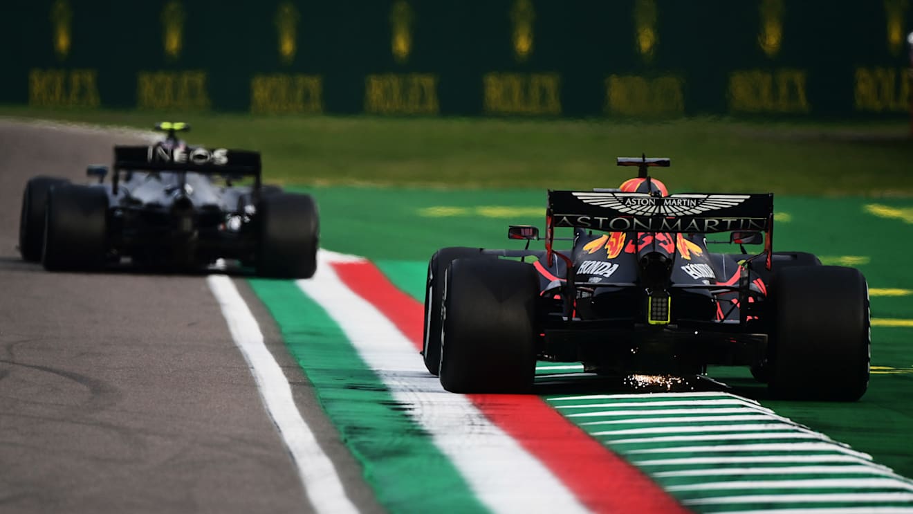 IMOLA, ITALY - NOVEMBER 01: Max Verstappen of the Netherlands driving the (33) Aston Martin Red Bull Racing RB16 on track during the F1 Grand Prix of Emilia Romagna at Autodromo Enzo e Dino Ferrari on November 01, 2020 in Imola, Italy. (Photo by Miguel Medina - Pool/Getty Images)