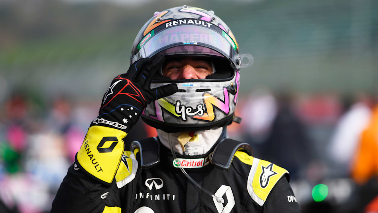 IMOLA, ITALY - NOVEMBER 01: Third placed Daniel Ricciardo of Australia and Renault Sport F1 celebrates in parc ferme during the F1 Grand Prix of Emilia Romagna at Autodromo Enzo e Dino Ferrari on November 01, 2020 in Imola, Italy. (Photo by Rudy Carezzevoli/Getty Images)