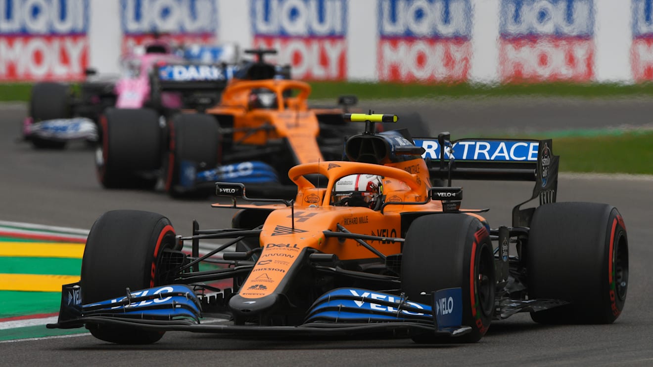 IMOLA, ITALY - NOVEMBER 01: Lando Norris of Great Britain driving the (4) McLaren F1 Team MCL35 Renault on track during the F1 Grand Prix of Emilia Romagna at Autodromo Enzo e Dino Ferrari on November 01, 2020 in Imola, Italy. (Photo by Rudy Carezzevoli/Getty Images)