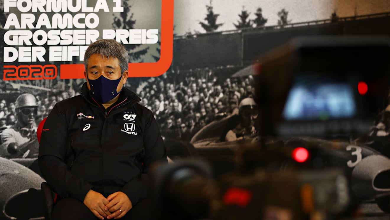 NUERBURG, GERMANY - OCTOBER 09: Masashi Yamamoto of Honda talks in the Team Principals Press Conference during practice ahead of the F1 Eifel Grand Prix at Nuerburgring on October 09, 2020 in Nuerburg, Germany. (Photo by Joe Portlock/Getty Images)