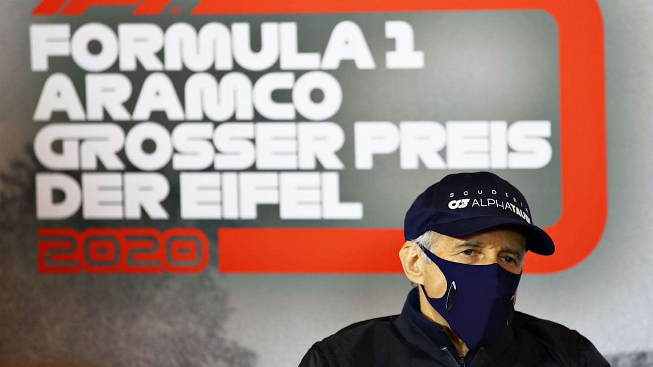 NUERBURG, GERMANY - OCTOBER 09: Scuderia AlphaTauri Team Principal Franz Tost talks in the Team Principals Press Conference during practice ahead of the F1 Eifel Grand Prix at Nuerburgring on October 09, 2020 in Nuerburg, Germany. (Photo by Joe Portlock/Getty Images)