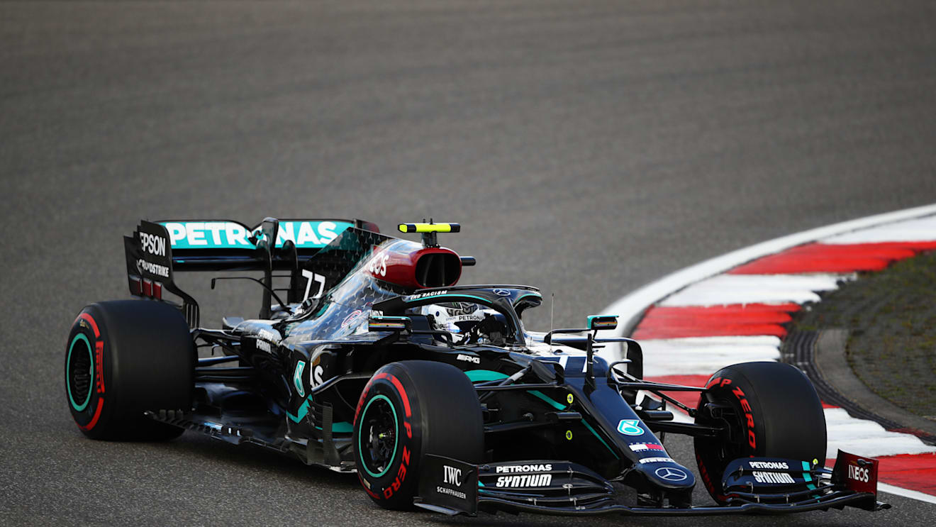 NUERBURG, GERMANY - OCTOBER 10: Valtteri Bottas of Finland driving the (77) Mercedes AMG Petronas F1 Team Mercedes W11 on track during final practice ahead of the F1 Eifel Grand Prix at Nuerburgring on October 10, 2020 in Nuerburg, Germany. (Photo by Bryn Lennon/Getty Images)