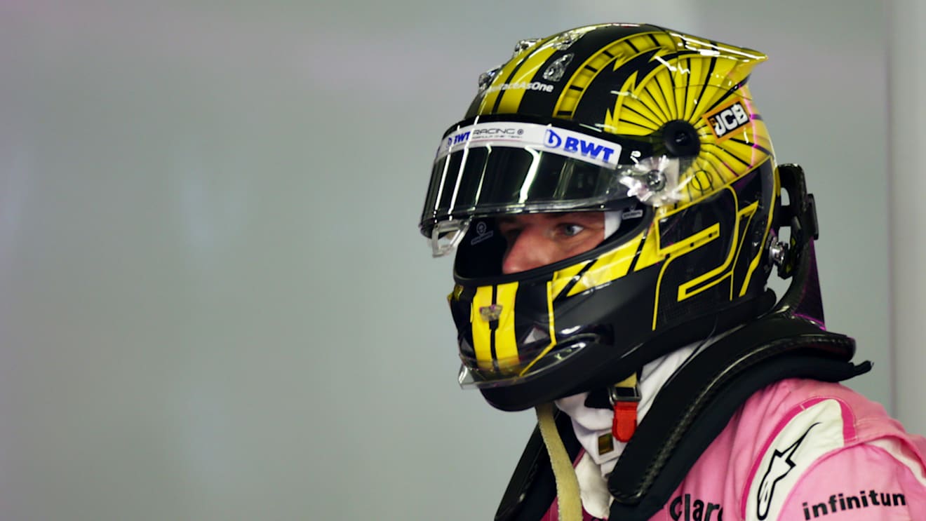 NUERBURG, GERMANY - OCTOBER 10: Nico Hulkenberg of Germany and Racing Point looks on in the garage during qualifying ahead of the F1 Eifel Grand Prix at Nuerburgring on October 10, 2020 in Nuerburg, Germany. (Photo by Peter Fox/Getty Images)