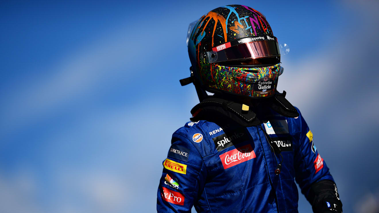 NUERBURG, GERMANY - OCTOBER 10: Lando Norris of Great Britain and McLaren F1 looks on in parc ferme during qualifying ahead of the F1 Eifel Grand Prix at Nuerburgring on October 10, 2020 in Nuerburg, Germany. (Photo by Mario Renzi - Formula 1/Formula 1 via Getty Images)