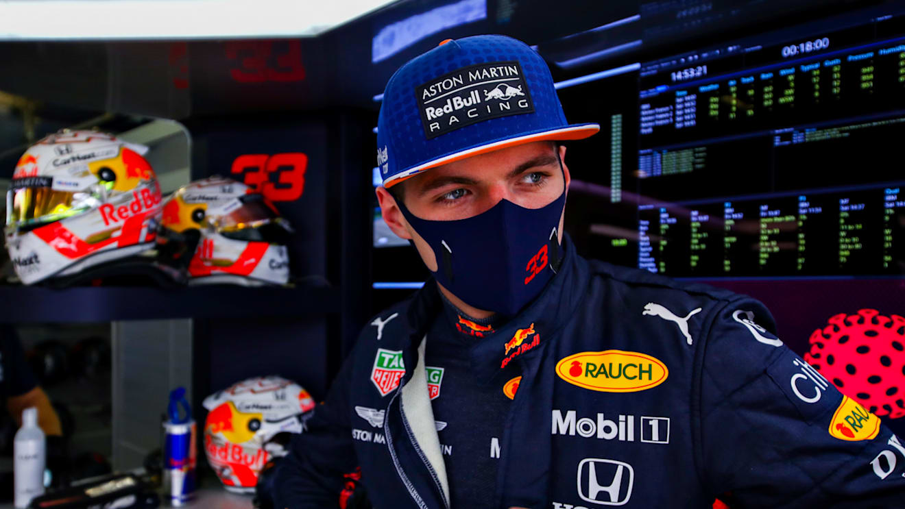 NUERBURG, GERMANY - OCTOBER 10: Max Verstappen of Netherlands and Red Bull Racing prepares to drive in the garage during qualifying ahead of the F1 Eifel Grand Prix at Nuerburgring on October 10, 2020 in Nuerburg, Germany. (Photo by Mark Thompson/Getty Images)