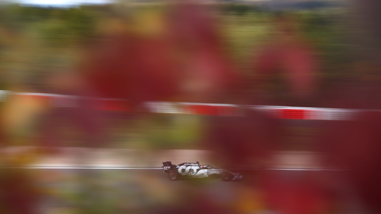 NUERBURG, GERMANY - OCTOBER 10: Daniil Kvyat of Russia driving the (26) Scuderia AlphaTauri AT01 Honda during final practice ahead of the F1 Eifel Grand Prix at Nuerburgring on October 10, 2020 in Nuerburg, Germany. (Photo by Dan Istitene - Formula 1/Formula 1 via Getty Images)