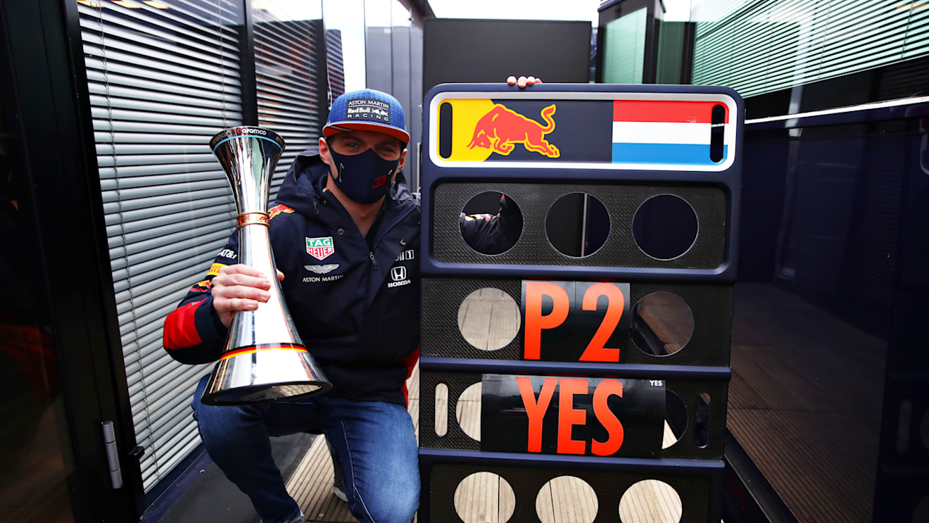 NUERBURG, GERMANY - OCTOBER 11: Second placed Max Verstappen of Netherlands and Red Bull Racing celebrates after the F1 Eifel Grand Prix at Nuerburgring on October 11, 2020 in Nuerburg, Germany. (Photo by Mark Thompson/Getty Images)
