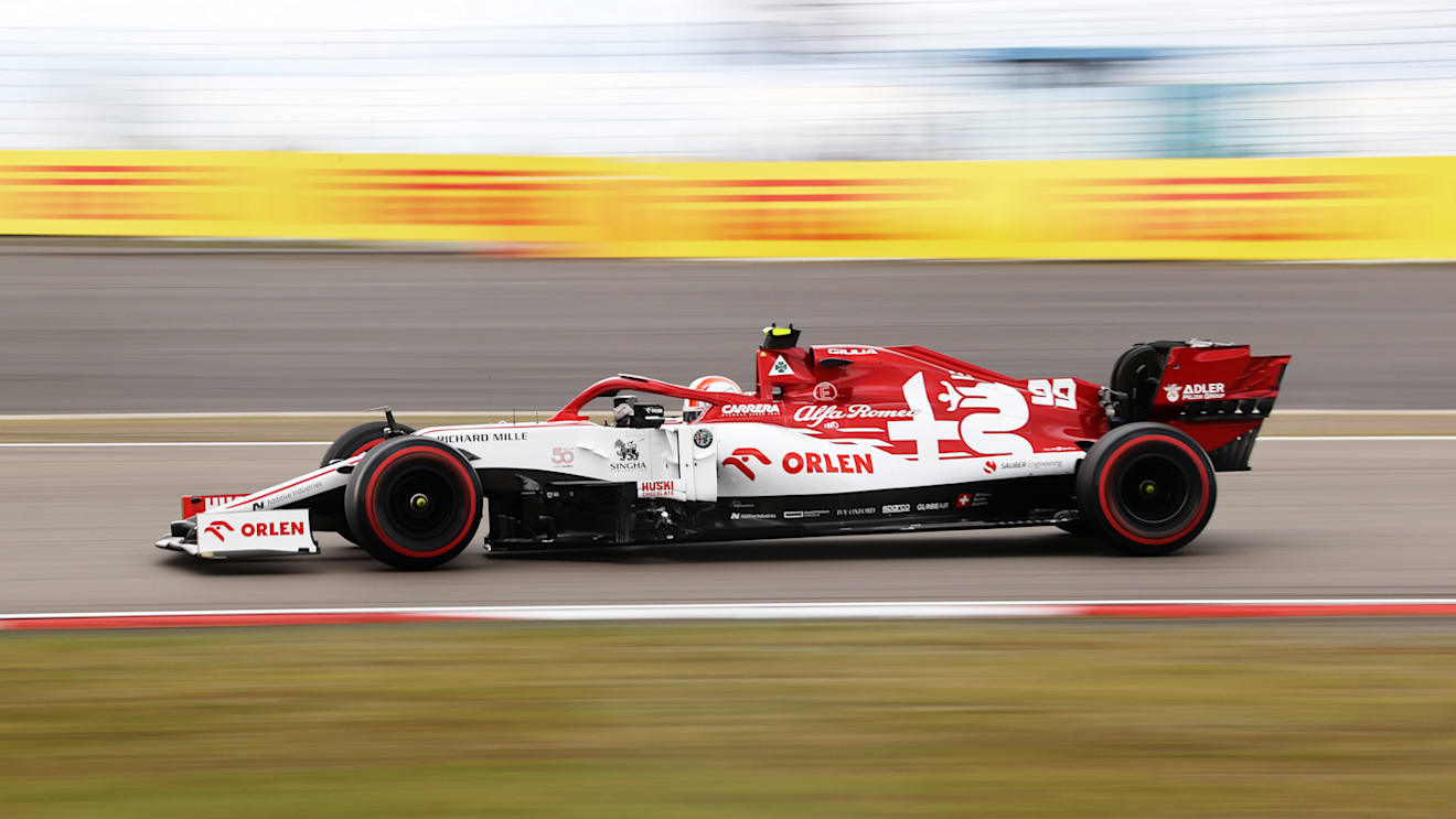 NUERBURG, GERMANY - OCTOBER 11: Antonio Giovinazzi of Italy driving the (99) Alfa Romeo Racing C39 Ferrari on track during the F1 Eifel Grand Prix at Nuerburgring on October 11, 2020 in Nuerburg, Germany. (Photo by Wolfgang Rattay - Pool/Getty Images)