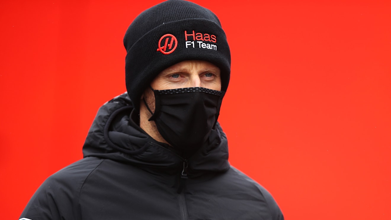 NUERBURG, GERMANY - OCTOBER 08: Romain Grosjean of France and Haas F1 walks in the Paddock during previews ahead of the F1 Eifel Grand Prix at Nuerburgring on October 08, 2020 in Nuerburg, Germany. (Photo by Mark Thompson/Getty Images)