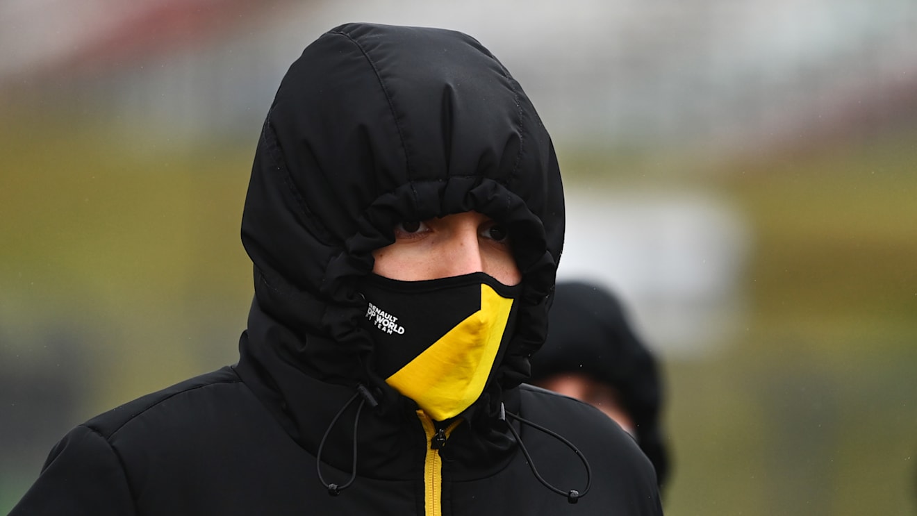 NUERBURG, GERMANY - OCTOBER 08: Esteban Ocon of France and Renault Sport F1 walks the track during previews ahead of the F1 Eifel Grand Prix at Nuerburgring on October 08, 2020 in Nuerburg, Germany. (Photo by Clive Mason - Formula 1/Formula 1 via Getty Images)