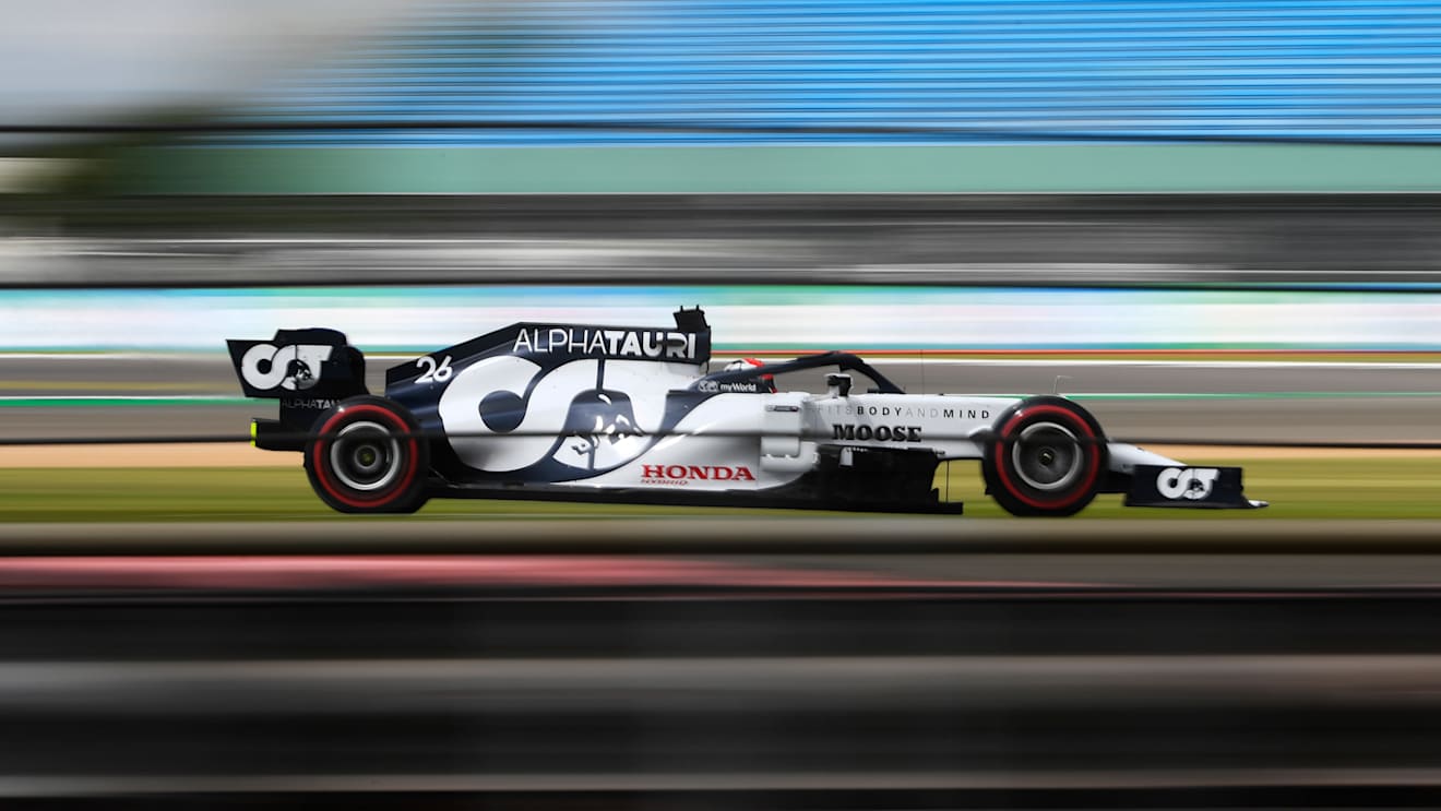 NORTHAMPTON, ENGLAND - AUGUST 01: Daniil Kvyat of Russia driving the (26) Scuderia AlphaTauri AT01 Honda on track during final practice for the F1 Grand Prix of Great Britain at Silverstone on August 01, 2020 in Northampton, England. (Photo by Rudy Carezzevoli/Getty Images)