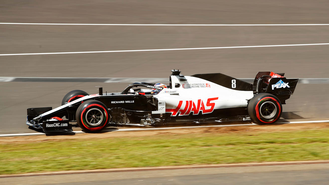 NORTHAMPTON, ENGLAND - AUGUST 01: Romain Grosjean of France driving the (8) Haas F1 Team VF-20 Ferrari on track during qualifying for the F1 Grand Prix of Great Britain at Silverstone on August 01, 2020 in Northampton, England. (Photo by Andrew Boyers/Pool via Getty Images)