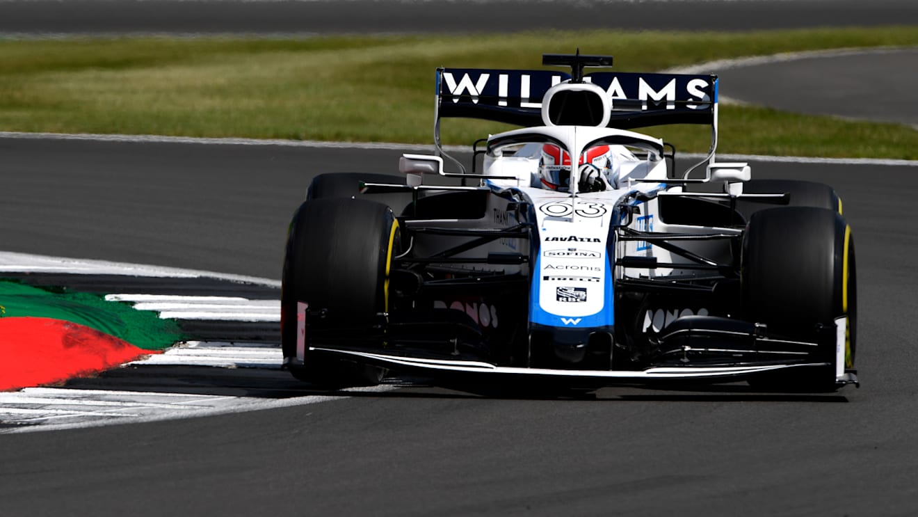 NORTHAMPTON, ENGLAND - AUGUST 02: George Russell of Great Britain driving the (63) Williams Racing FW43 Mercedes on track during the F1 Grand Prix of Great Britain at Silverstone on August 02, 2020 in Northampton, England. (Photo by Rudy Carezzevoli/Getty Images)