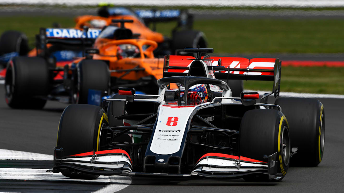 NORTHAMPTON, ENGLAND - AUGUST 02: Romain Grosjean of France driving the (8) Haas F1 Team VF-20 Ferrari on track during the F1 Grand Prix of Great Britain at Silverstone on August 02, 2020 in Northampton, England. (Photo by Rudy Carezzevoli/Getty Images)
