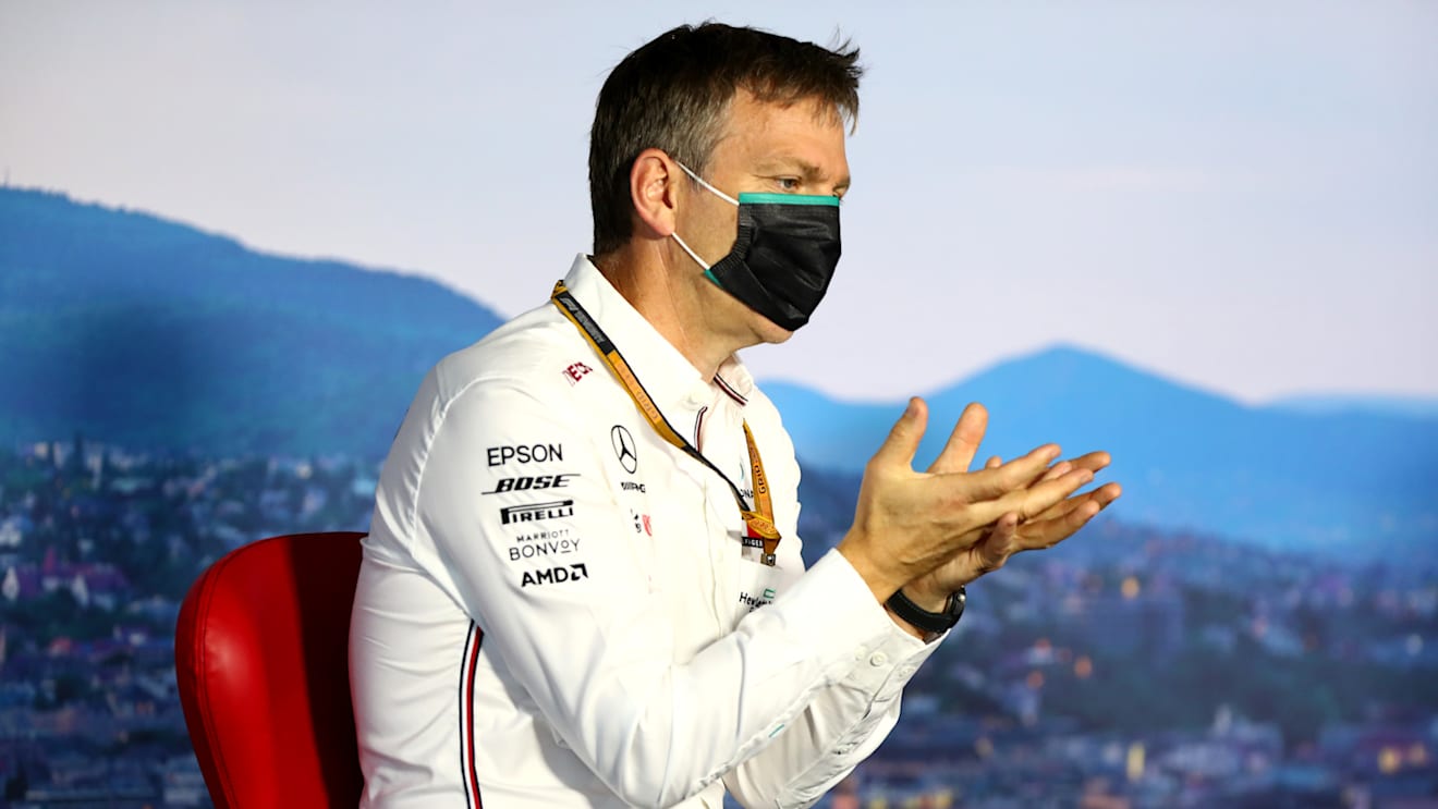 BUDAPEST, HUNGARY - JULY 17: James Allison, Technical Director at Mercedes GP talks in the Team Principals Press Conference during practice for the F1 Grand Prix of Hungary at Hungaroring on July 17, 2020 in Budapest, Hungary. (Photo by Dan Istitene - Formula 1/Formula 1 via Getty Images)