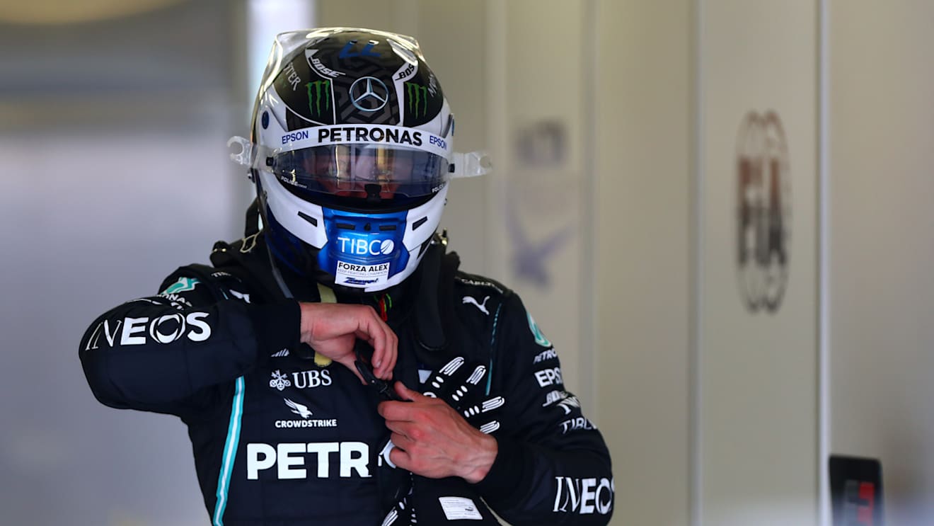 BUDAPEST, HUNGARY - JULY 18: Valtteri Bottas of Finland and Mercedes GP looks on in parc ferme during qualifying for the F1 Grand Prix of Hungary at Hungaroring on July 18, 2020 in Budapest, Hungary. (Photo by Dan Istitene - Formula 1/Formula 1 via Getty Images)