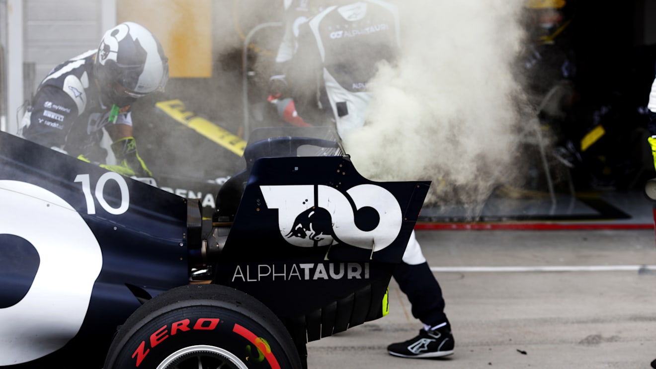 BUDAPEST, HUNGARY - JULY 19: Pierre Gasly of France driving the (10) Scuderia AlphaTauri AT01 Honda retires during the Formula One Grand Prix of Hungary at Hungaroring on July 19, 2020 in Budapest, Hungary. (Photo by Peter Fox/Getty Images)