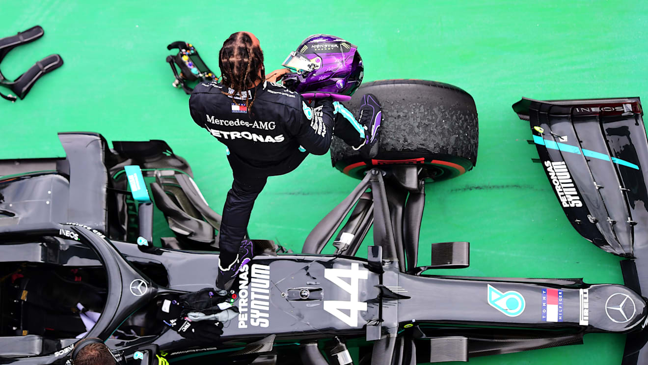 BUDAPEST, HUNGARY - JULY 19: Race winner Lewis Hamilton of Great Britain and Mercedes GP celebrates in parc ferme after the Formula One Grand Prix of Hungary at Hungaroring on July 19, 2020 in Budapest, Hungary. (Photo by Mario Renzi - Formula 1/Formula 1 via Getty Images)