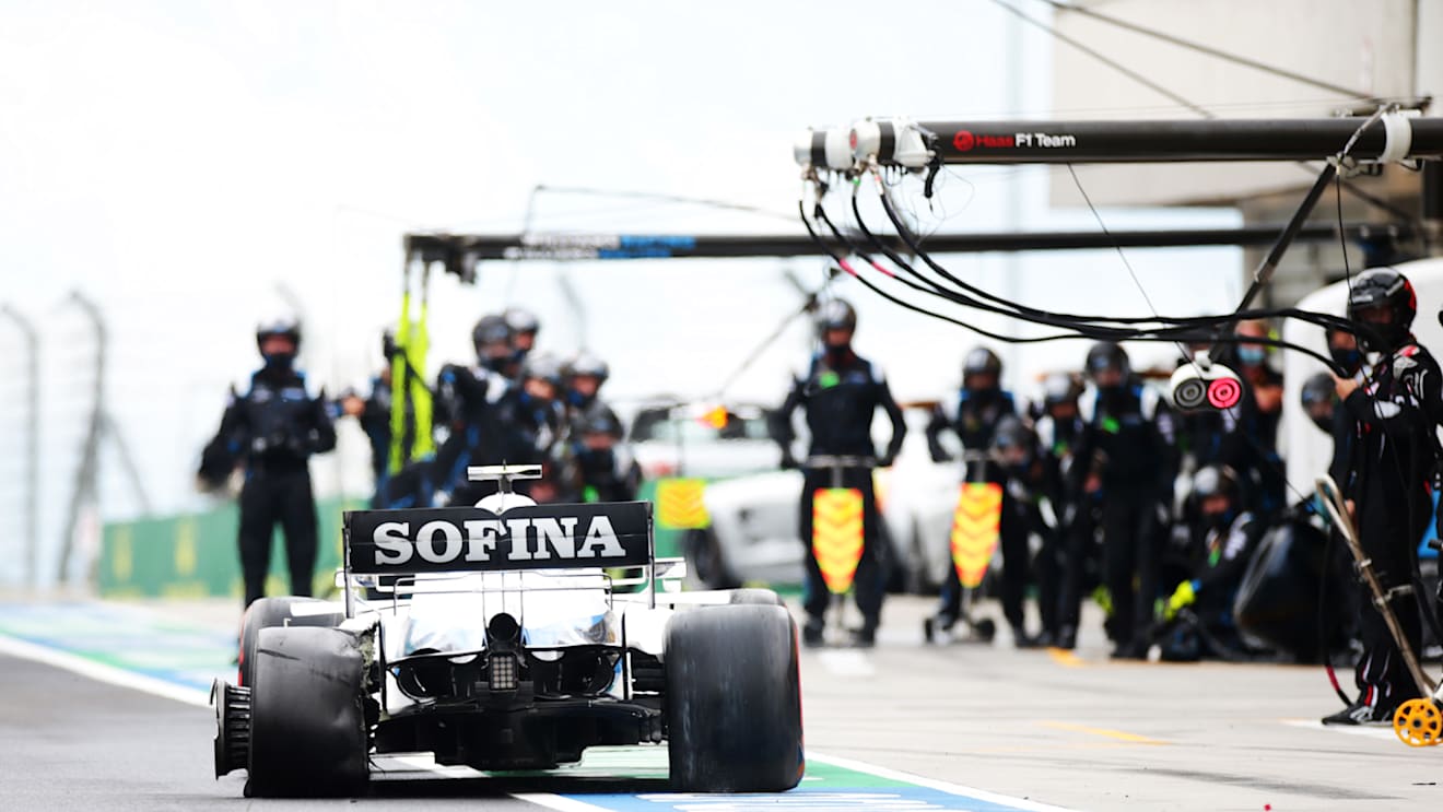 BUDAPEST, HUNGARY - JULY 19: Nicholas Latifi of Canada driving the (6) Williams Racing FW43 Mercedes comes into the pits during the Formula One Grand Prix of Hungary at Hungaroring on July 19, 2020 in Budapest, Hungary. (Photo by Peter Fox/Getty Images)