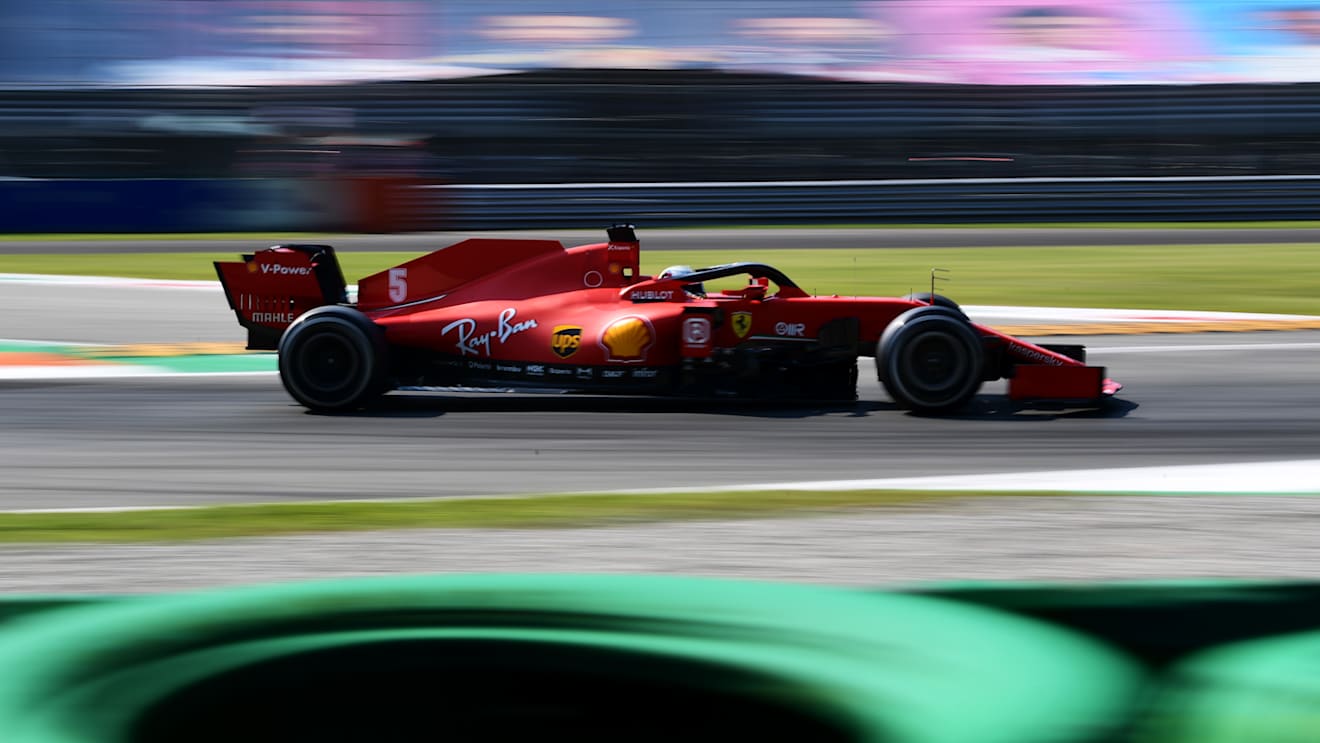 MONZA, ITALY - SEPTEMBER 04: Sebastian Vettel of Germany driving the (5) Scuderia Ferrari SF1000 on track during practice for the F1 Grand Prix of Italy at Autodromo di Monza on September 04, 2020 in Monza, Italy. (Photo by Miguel Medina/Pool via Getty Images)