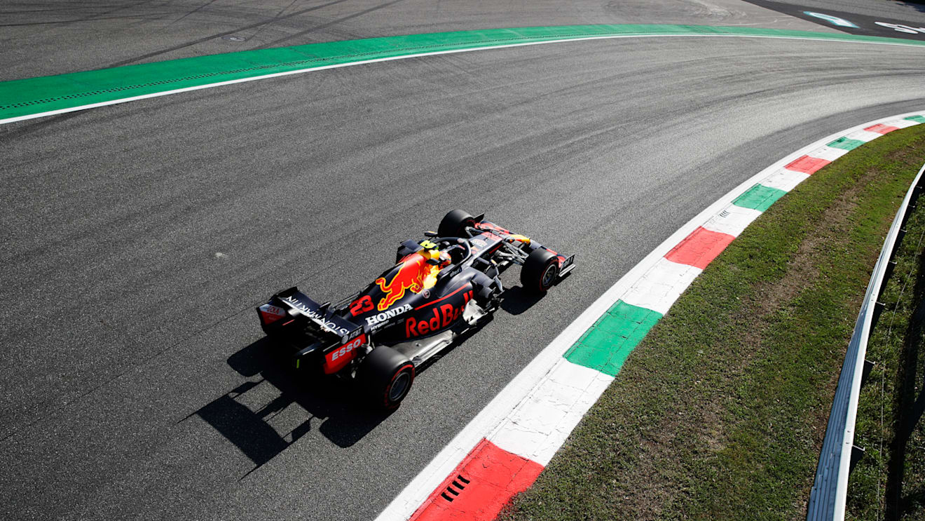 MONZA, ITALY - SEPTEMBER 04: Alexander Albon of Thailand driving the (23) Aston Martin Red Bull Racing RB16 on track during practice for the F1 Grand Prix of Italy at Autodromo di Monza on September 04, 2020 in Monza, Italy. (Photo by Luca Bruno/Pool via Getty Images)