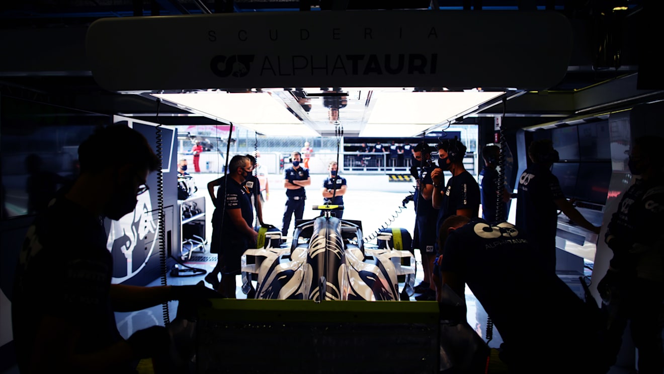 MONZA, ITALY - SEPTEMBER 04: Pierre Gasly of France and Scuderia AlphaTauri waits in the garage during practice for the F1 Grand Prix of Italy at Autodromo di Monza on September 04, 2020 in Monza, Italy. (Photo by Peter Fox/Getty Images)