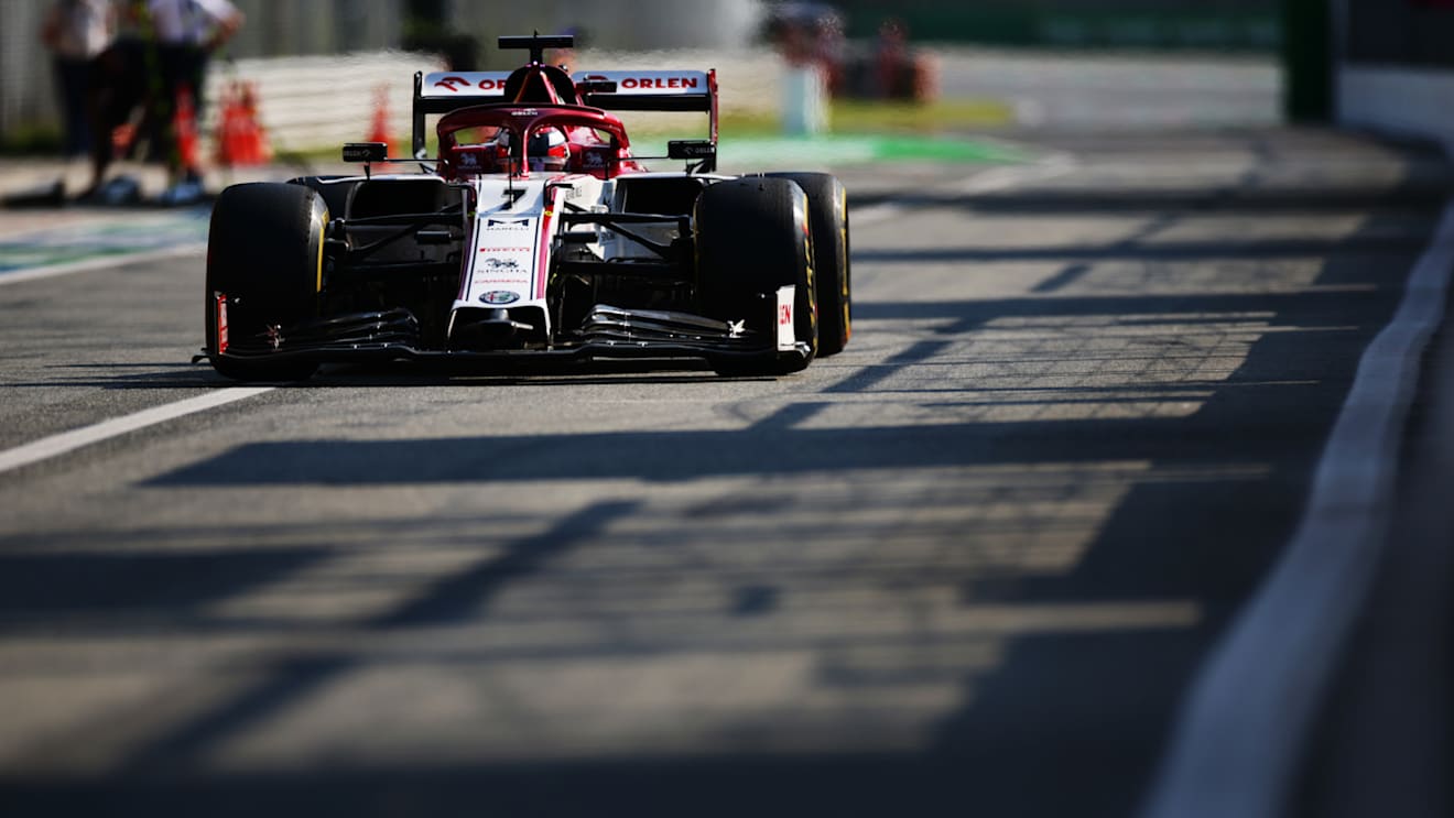 MONZA, ITALY - SEPTEMBER 04: Kimi Raikkonen of Finland driving the (7) Alfa Romeo Racing C39 Ferrari in the Pitlane during practice for the F1 Grand Prix of Italy at Autodromo di Monza on September 04, 2020 in Monza, Italy. (Photo by Peter Fox/Getty Images)