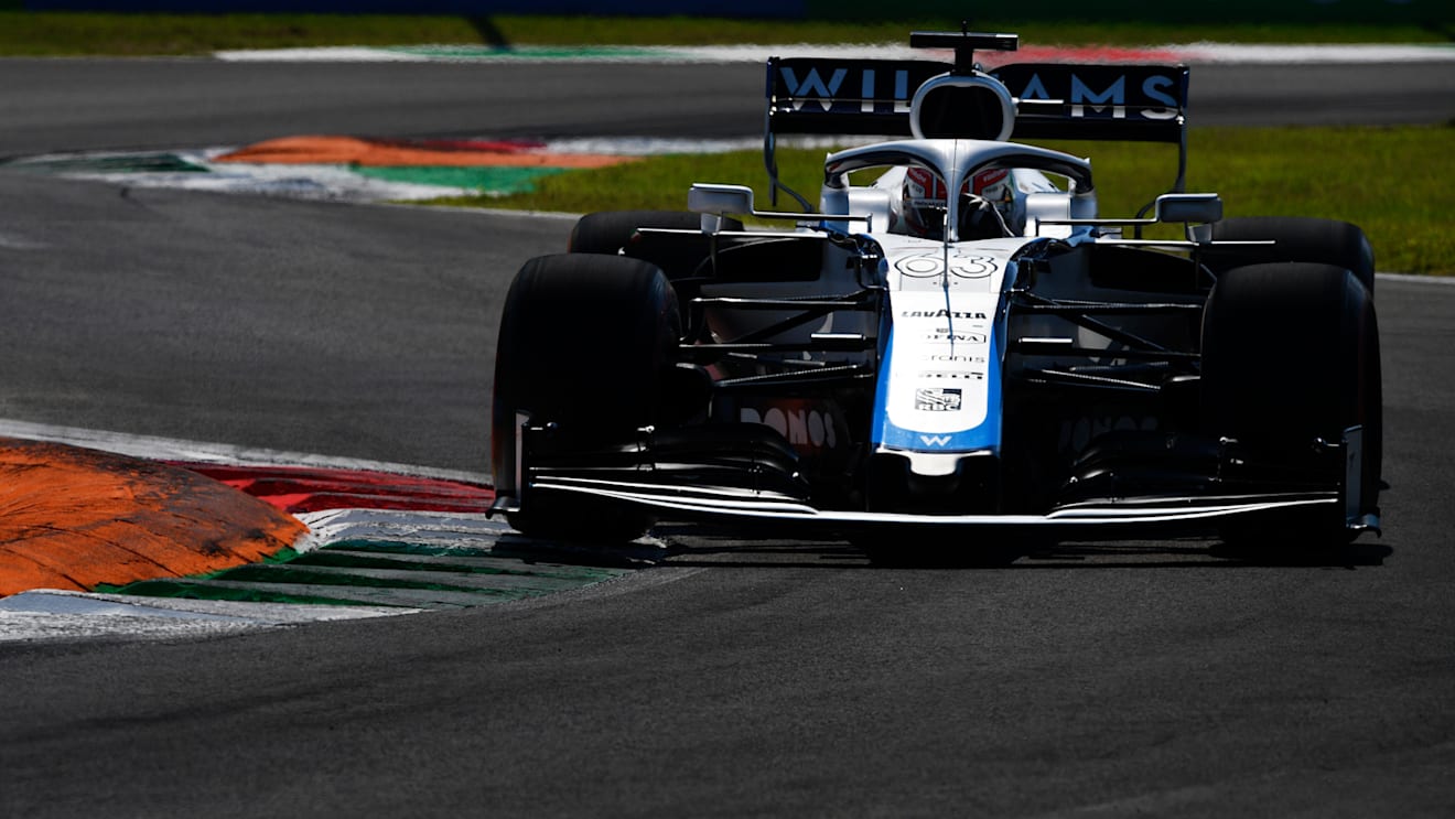 MONZA, ITALY - SEPTEMBER 05: George Russell of Great Britain driving the (63) Williams Racing FW43 Mercedes on track during qualifying for the F1 Grand Prix of Italy at Autodromo di Monza on September 05, 2020 in Monza, Italy. (Photo by Rudy Carezzevoli/Getty Images)