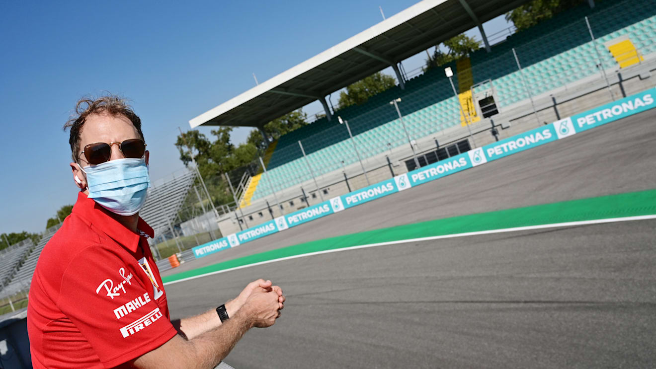 MONZA, ITALY - SEPTEMBER 05: Sebastian Vettel of Germany and Ferrari watches the action during qualifying for the F1 Grand Prix of Italy at Autodromo di Monza on September 05, 2020 in Monza, Italy. (Photo by Miguel Medina -  Pool/Getty Images)