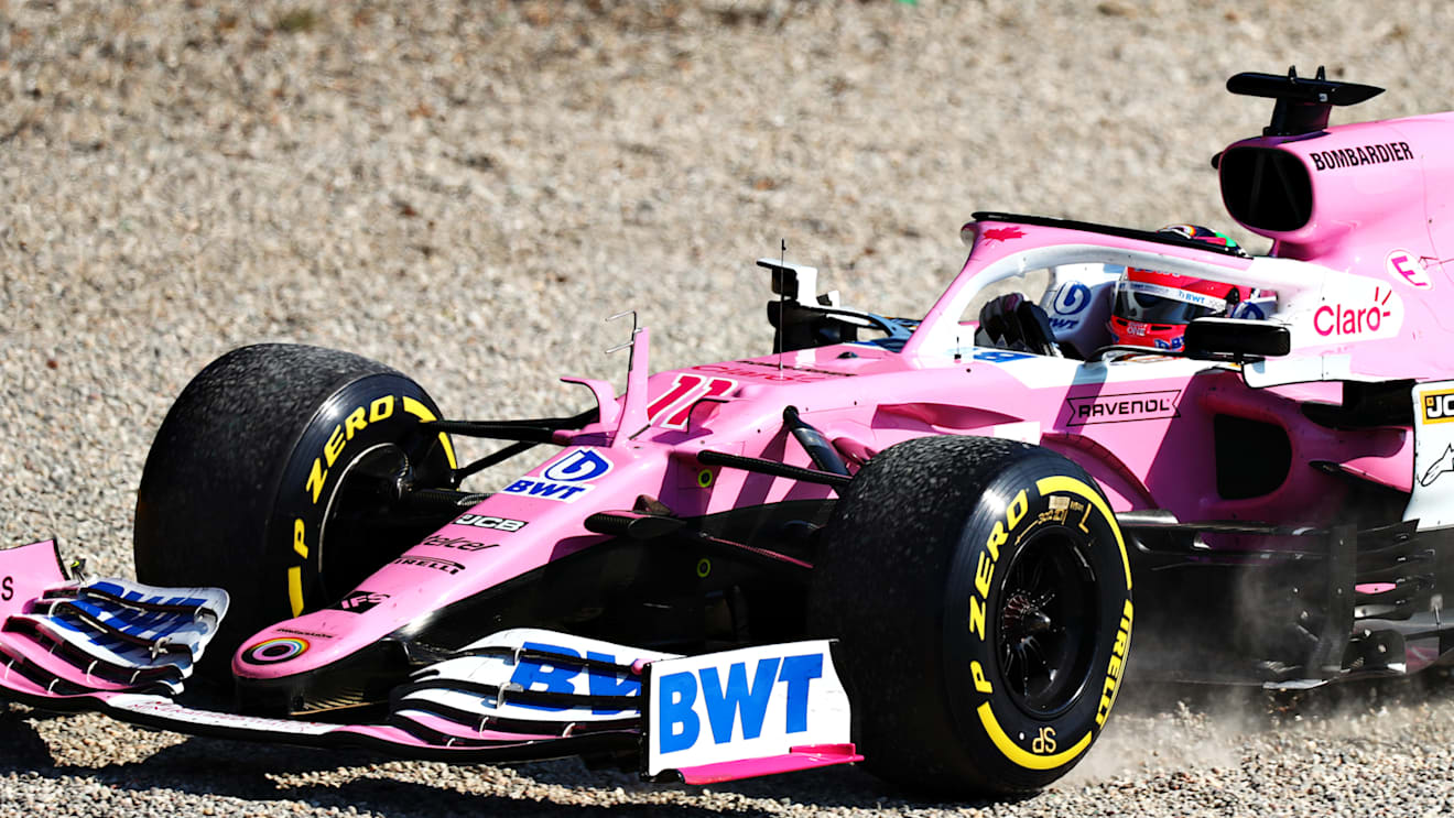 MONZA, ITALY - SEPTEMBER 06: Sergio Perez of Mexico driving the (11) Racing Point RP20 Mercedes runs wide during the F1 Grand Prix of Italy at Autodromo di Monza on September 06, 2020 in Monza, Italy. (Photo by Dan Istitene - Formula 1/Formula 1 via Getty Images)