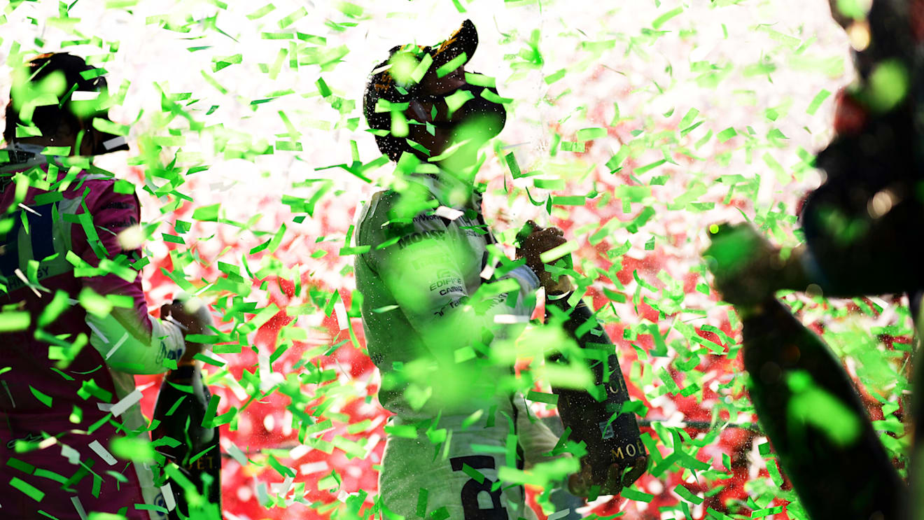 MONZA, ITALY - SEPTEMBER 06: Race winner Pierre Gasly of France and Scuderia AlphaTauri celebrates on the podium during the F1 Grand Prix of Italy at Autodromo di Monza on September 06, 2020 in Monza, Italy. (Photo by Mario Renzi - Formula 1/Formula 1 via Getty Images)
