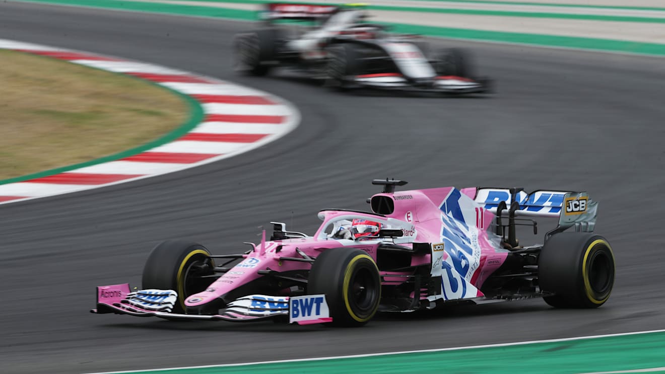 PORTIMAO, PORTUGAL - OCTOBER 25: Sergio Perez of Mexico driving the (11) Racing Point RP20 Mercedes on track during the F1 Grand Prix of Portugal at Autodromo Internacional do Algarve on October 25, 2020 in Portimao, Portugal. (Photo by Jose Sena Goulao - Pool/Getty Images)