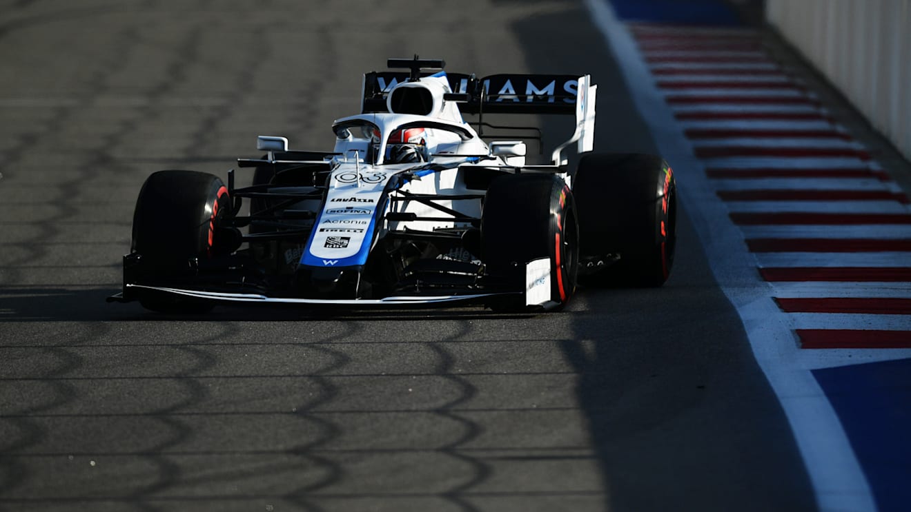 SOCHI, RUSSIA - SEPTEMBER 25: George Russell of Great Britain driving the (63) Williams Racing FW43 Mercedes on track during practice ahead of the F1 Grand Prix of Russia at Sochi Autodrom on September 25, 2020 in Sochi, Russia. (Photo by Dan Mullan/Getty Images)
