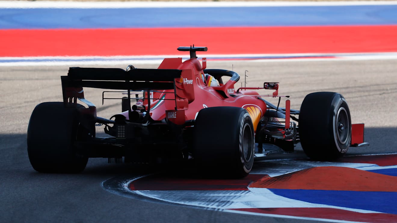 SOCHI, RUSSIA - SEPTEMBER 27: Sebastian Vettel of Germany driving the (5) Scuderia Ferrari SF1000 on track during the F1 Grand Prix of Russia at Sochi Autodrom on September 27, 2020 in Sochi, Russia. (Photo by Yuri Kochetkov - Pool/Getty Images)
