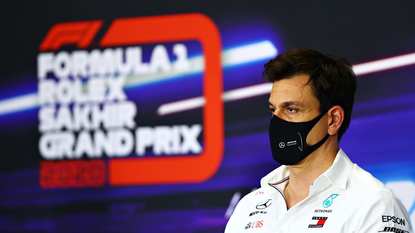 BAHRAIN, BAHRAIN - DECEMBER 04: Mercedes GP Executive Director Toto Wolff talks in the Team Principals Press Conference during practice ahead of the F1 Grand Prix of Sakhir at Bahrain International Circuit on December 04, 2020 in Bahrain, Bahrain. (Photo by Dan Istitene - Formula 1/Formula 1 via Getty Images)
