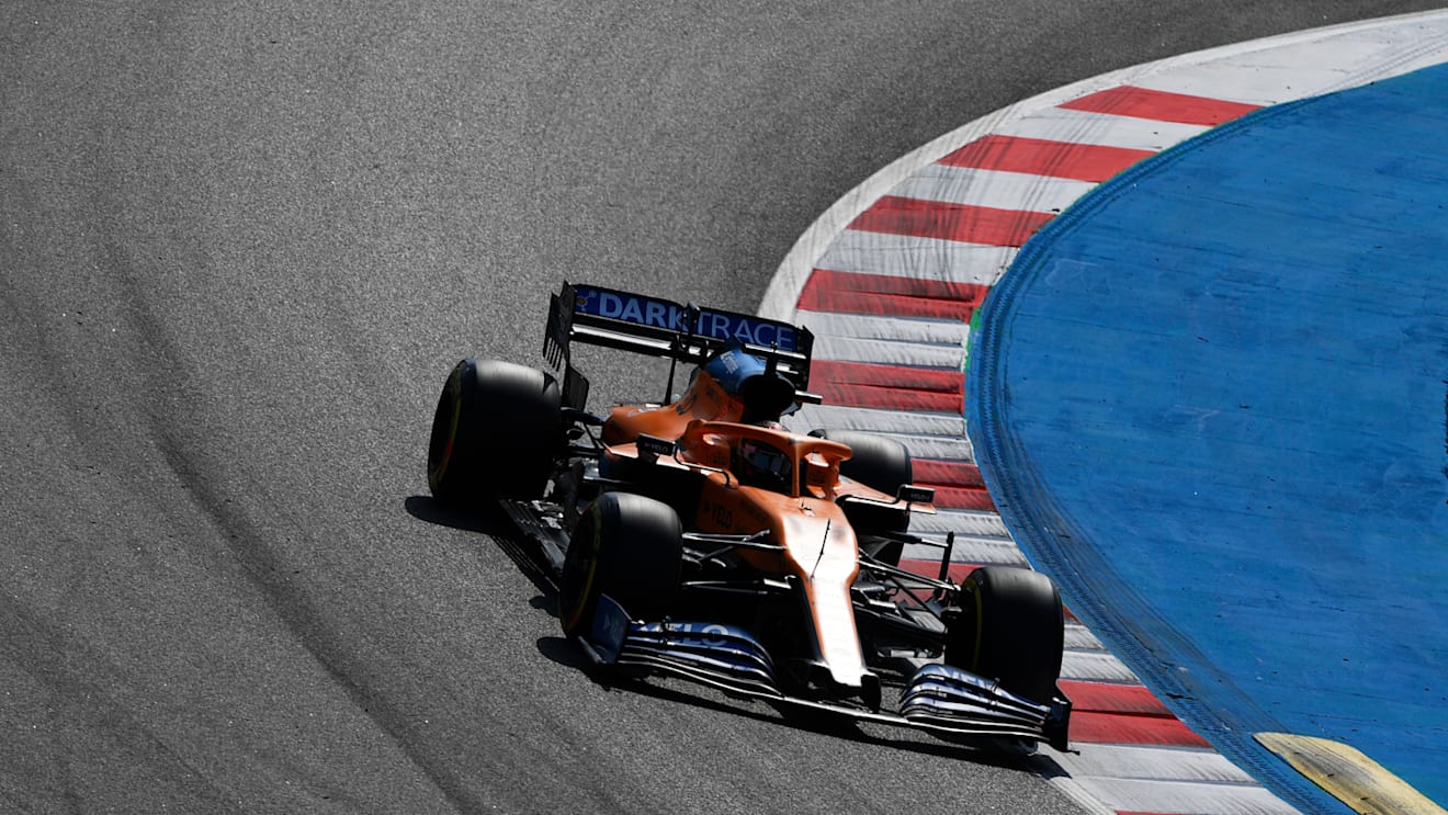 BARCELONA, SPAIN - AUGUST 14: Carlos Sainz of Spain driving the (55) McLaren F1 Team MCL35 Renault on track during practice for the F1 Grand Prix of Spain at Circuit de Barcelona-Catalunya on August 14, 2020 in Barcelona, Spain. (Photo by Rudy Carezzevoli/Getty Images)