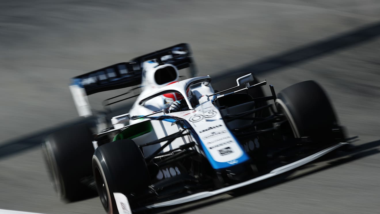 BARCELONA, SPAIN - AUGUST 14: George Russell of Great Britain driving the (63) Williams Racing FW43 Mercedes on track during practice for the F1 Grand Prix of Spain at Circuit de Barcelona-Catalunya on August 14, 2020 in Barcelona, Spain. (Photo by Albert Gea/Pool via Getty Images)