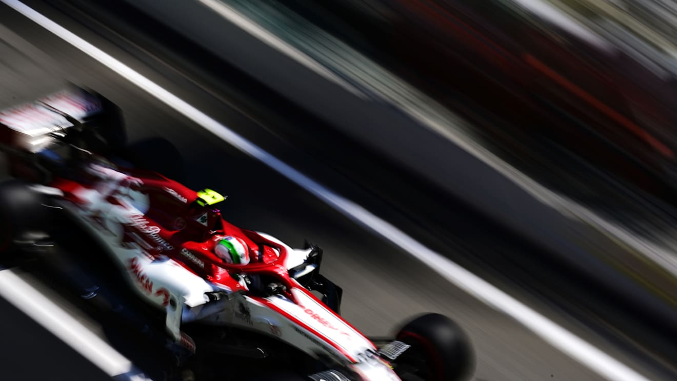 BARCELONA, SPAIN - AUGUST 15: Antonio Giovinazzi of Italy driving the (99) Alfa Romeo Racing C39 Ferrari in the pit lane during final practice for the F1 Grand Prix of Spain at Circuit de Barcelona-Catalunya on August 15, 2020 in Barcelona, Spain. (Photo by Mario Renzi - Formula 1/Formula 1 via Getty Images)