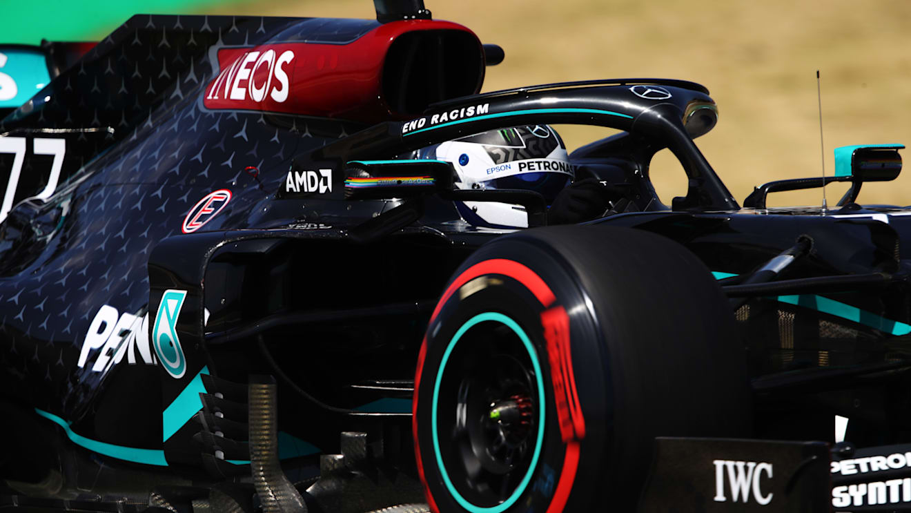 BARCELONA, SPAIN - AUGUST 15: Valtteri Bottas of Finland driving the (77) Mercedes AMG Petronas F1 Team Mercedes W11 on track during final practice for the F1 Grand Prix of Spain at Circuit de Barcelona-Catalunya on August 15, 2020 in Barcelona, Spain. (Photo by Bryn Lennon/Getty Images)