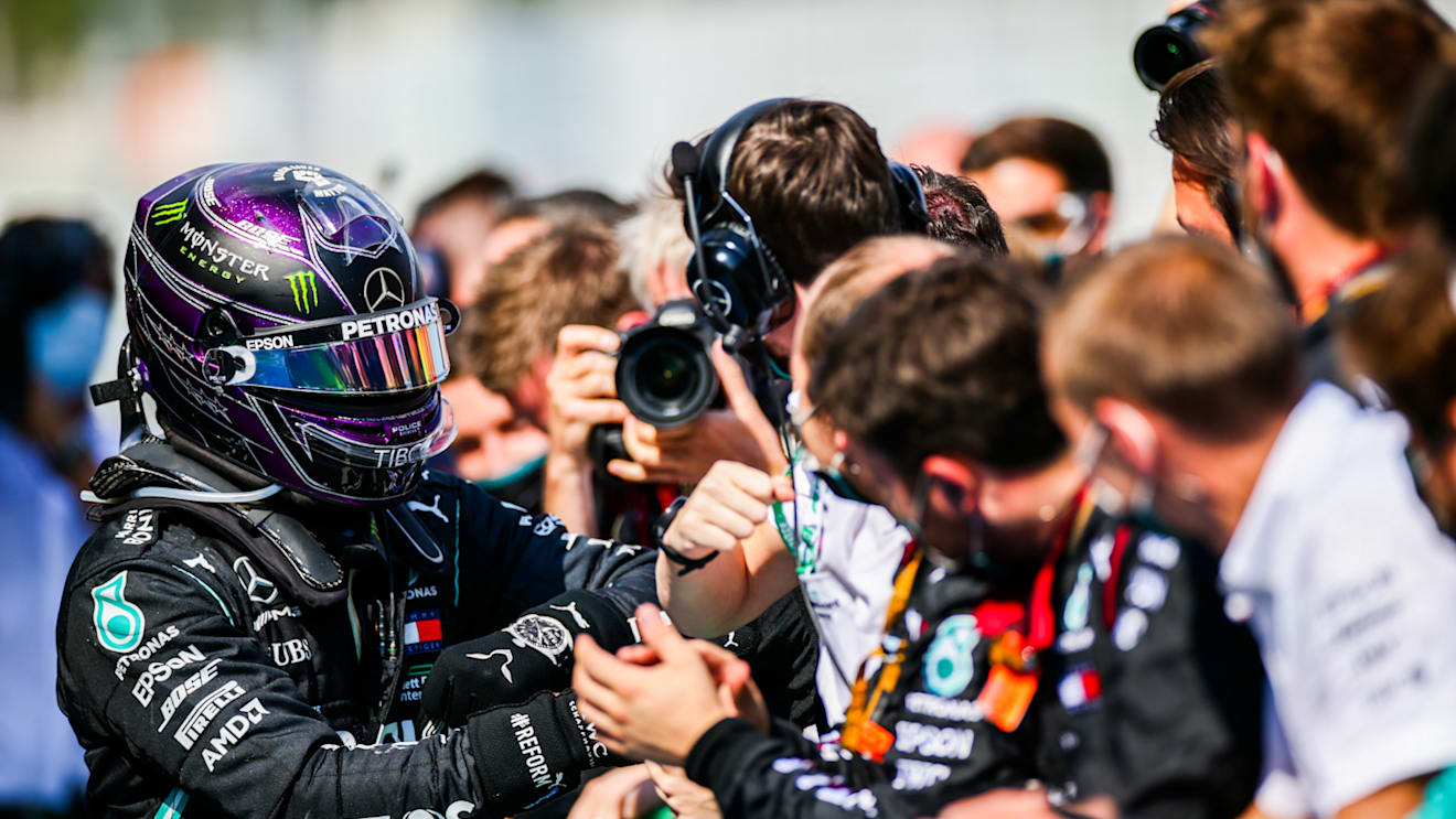 BARCELONA, SPAIN - AUGUST 16: Lewis Hamilton of Mercedes and Great Britain  during the F1 Grand Prix of Spain at Circuit de Barcelona-Catalunya on August 16, 2020 in Barcelona, Spain. (Photo by Peter Fox/Getty Images)
