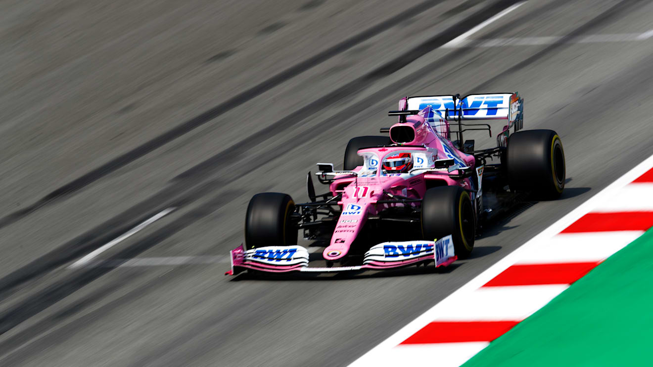 BARCELONA, SPAIN - AUGUST 16: Sergio Perez of Mexico driving the (11) Racing Point RP20 Mercedes on track during the F1 Grand Prix of Spain at Circuit de Barcelona-Catalunya on August 16, 2020 in Barcelona, Spain. (Photo by Alejandro Garcia/Pool via Getty Images)