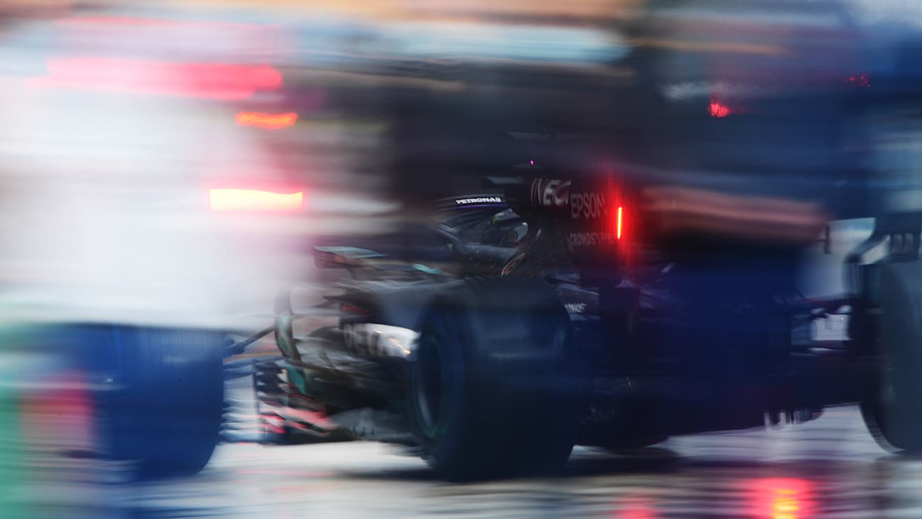 ISTANBUL, TURKEY - NOVEMBER 14: Lewis Hamilton of Great Britain driving the (44) Mercedes AMG Petronas F1 Team Mercedes W11 in the Pitlane during qualifying ahead of the F1 Grand Prix of Turkey at Intercity Istanbul Park on November 14, 2020 in Istanbul, Turkey. (Photo by Mario Renzi - Formula 1/Formula 1 via Getty Images)