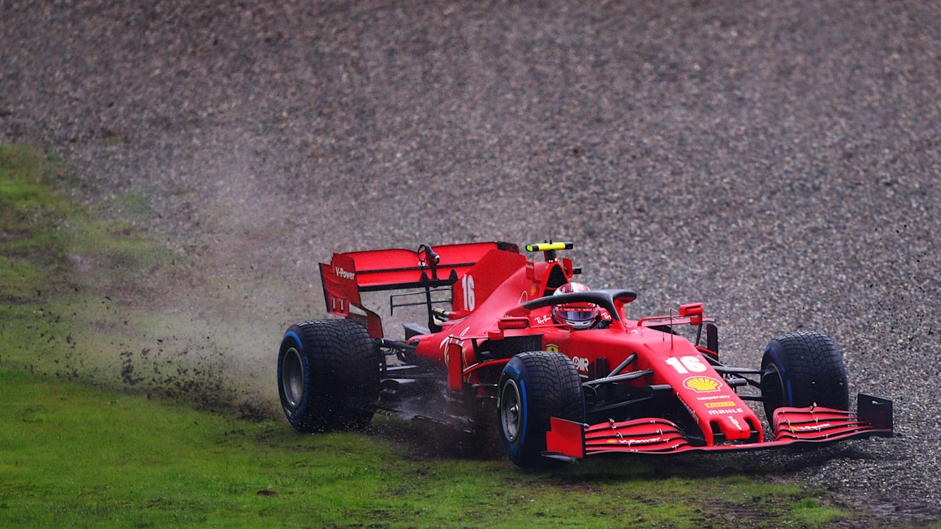 ISTANBUL, TURKEY - NOVEMBER 14: Charles Leclerc of Monaco driving the (16) Scuderia Ferrari SF1000 runs wide during qualifying ahead of the F1 Grand Prix of Turkey at Intercity Istanbul Park on November 14, 2020 in Istanbul, Turkey. (Photo by Dan Istitene - Formula 1/Formula 1 via Getty Images)