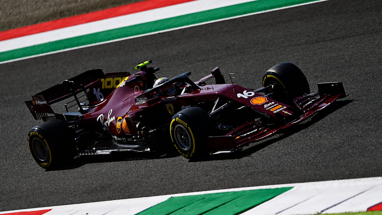 SCARPERIA, ITALY - SEPTEMBER 11: Charles Leclerc of Monaco driving the (16) Scuderia Ferrari SF1000 during practice ahead of the F1 Grand Prix of Tuscany at Mugello Circuit on September 11, 2020 in Scarperia, Italy. (Photo by Rudy Carezzevoli/Getty Images)