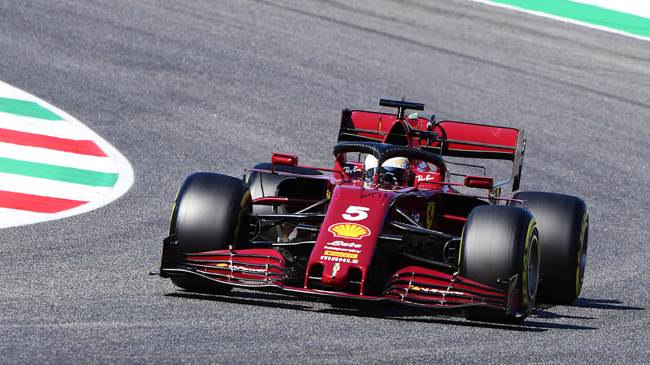 SCARPERIA, ITALY - SEPTEMBER 13: Sebastian Vettel of Germany driving the (5) Scuderia Ferrari SF1000 on track during the F1 Grand Prix of Tuscany at Mugello Circuit on September 13, 2020 in Scarperia, Italy. (Photo by Jenifer Lorenzini - Pool/Getty Images)