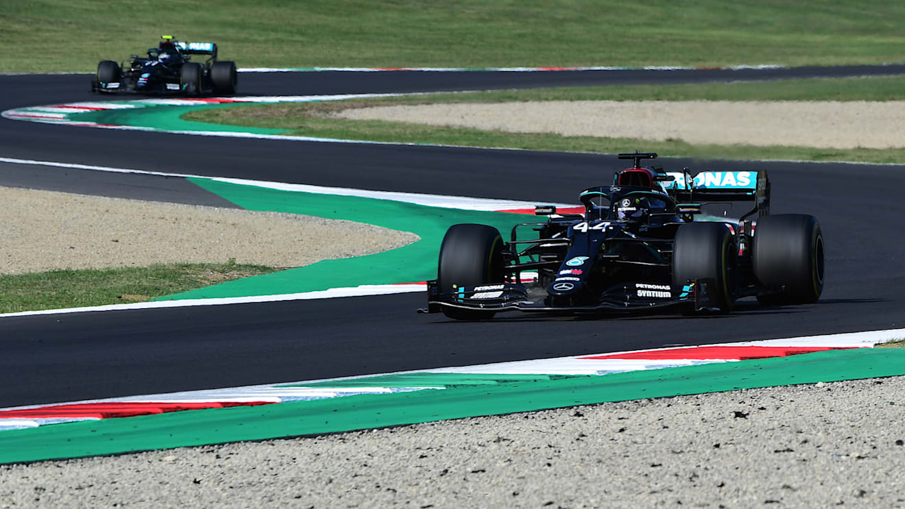 SCARPERIA, ITALY - SEPTEMBER 13: Lewis Hamilton of Great Britain driving the (44) Mercedes AMG Petronas F1 Team Mercedes W11 on track during the F1 Grand Prix of Tuscany at Mugello Circuit on September 13, 2020 in Scarperia, Italy. (Photo by Jenifer Lorenzini - Pool/Getty Images)
